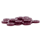 A pile of Replacement Shirt Buttons—round, dark purple poly-nylon with four holes and a matte finish—stacked and scattered on a white background; great for any tailor's kit.