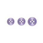 Three Replacement Shirt Buttons in purple poly-nylon of assorted sizes are arranged in a row on a white background—ideal for any tailor’s kit.