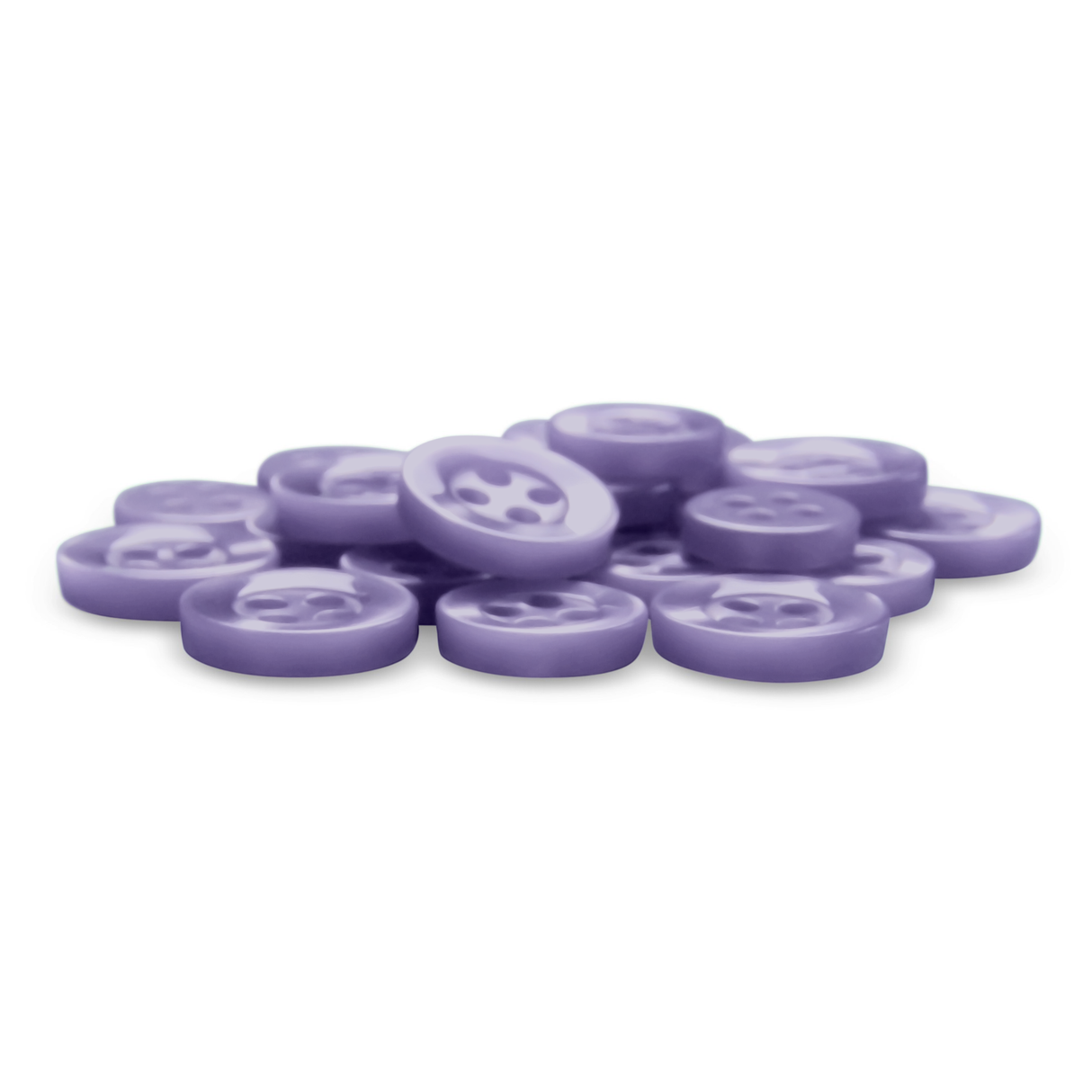 Replacement Shirt Buttons—round, purple, four-hole poly-nylon—rest on a white background; perfect for any tailor’s kit or as durable shirt buttons.