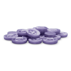 Replacement Shirt Buttons—round, purple, four-hole poly-nylon—rest on a white background; perfect for any tailor’s kit or as durable shirt buttons.