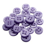A collection of Replacement Shirt Buttons in assorted purple poly-nylon, each with four holes, ideal for any tailor’s kit and displayed on a white background.