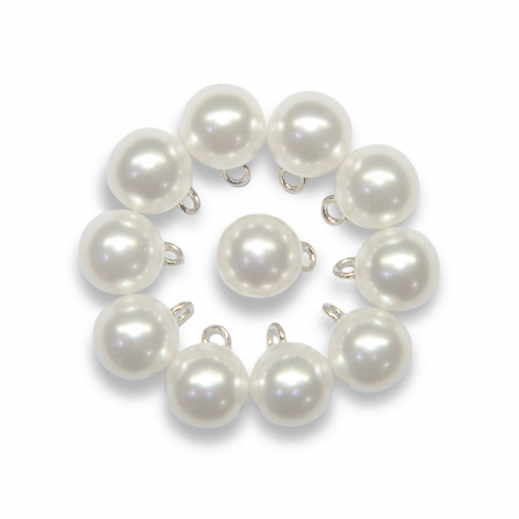 Round Faux Pearl Bridal Trim Buttons with Metal Loop Back