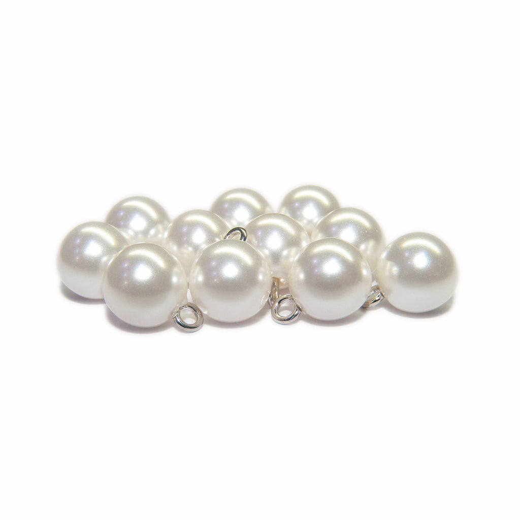 Round Faux Pearl Bridal Trim Buttons with Metal Loop Back
