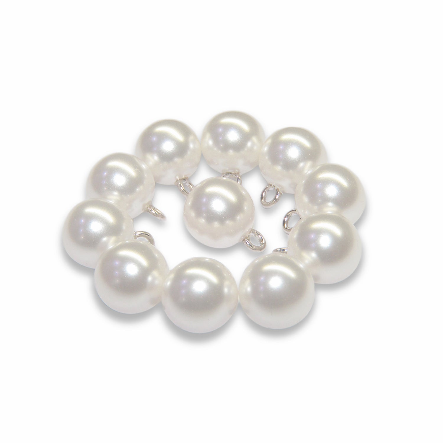 Round Faux Pearl Bridal Trim Buttons with Metal Loop Back