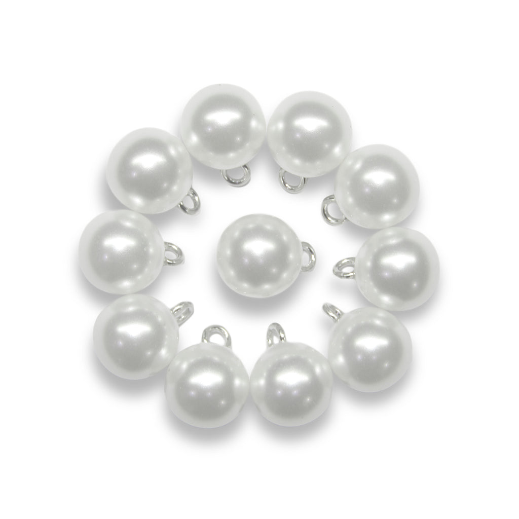 Round Faux Pearl Bridal Trim Buttons with Metal Loop Back