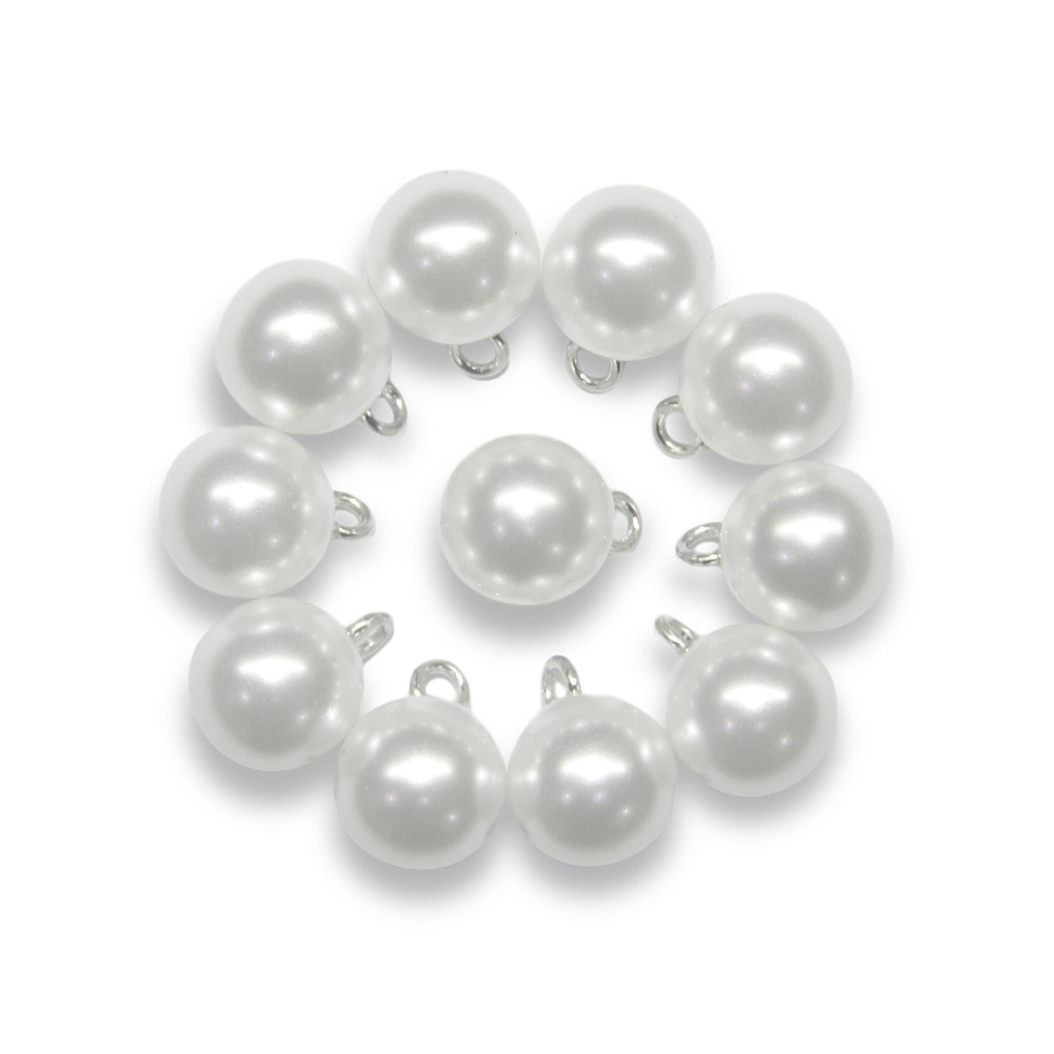 Round Faux Pearl Bridal Trim Buttons with Metal Loop Back