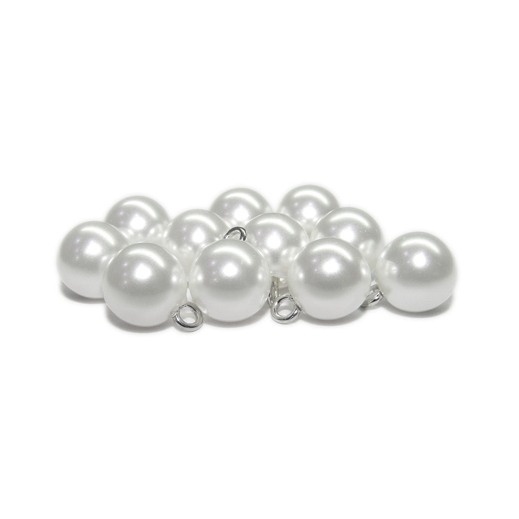 Round Faux Pearl Bridal Trim Buttons with Metal Loop Back