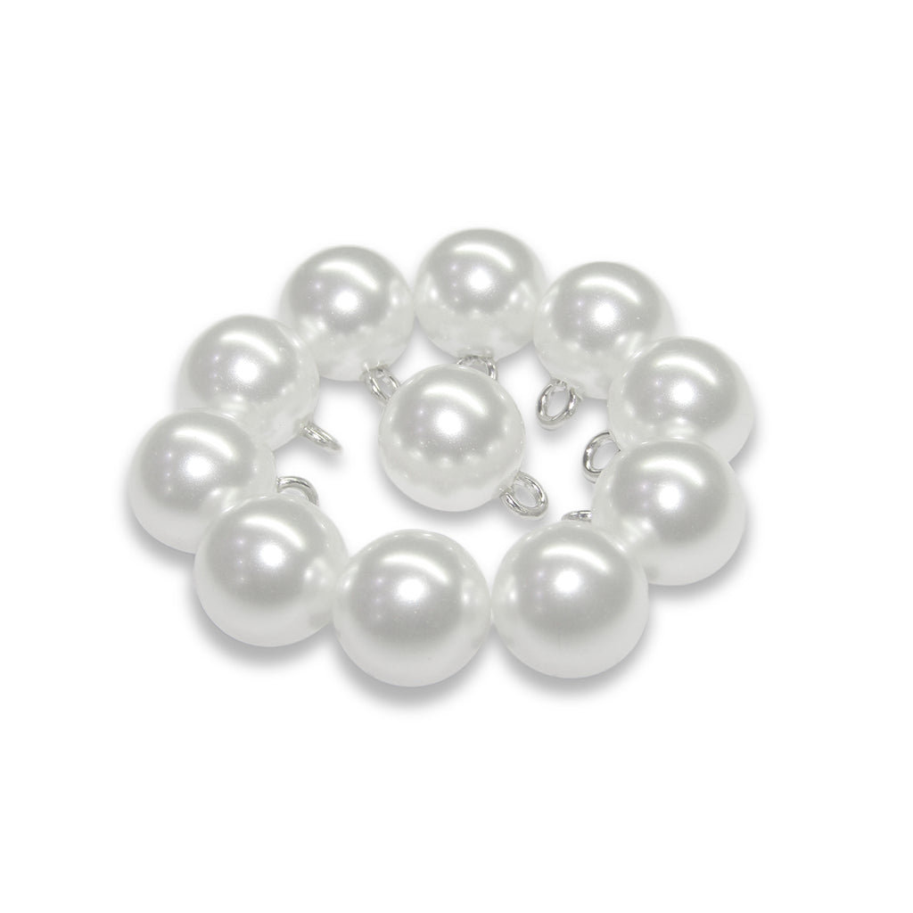 Round Faux Pearl Bridal Trim Buttons with Metal Loop Back