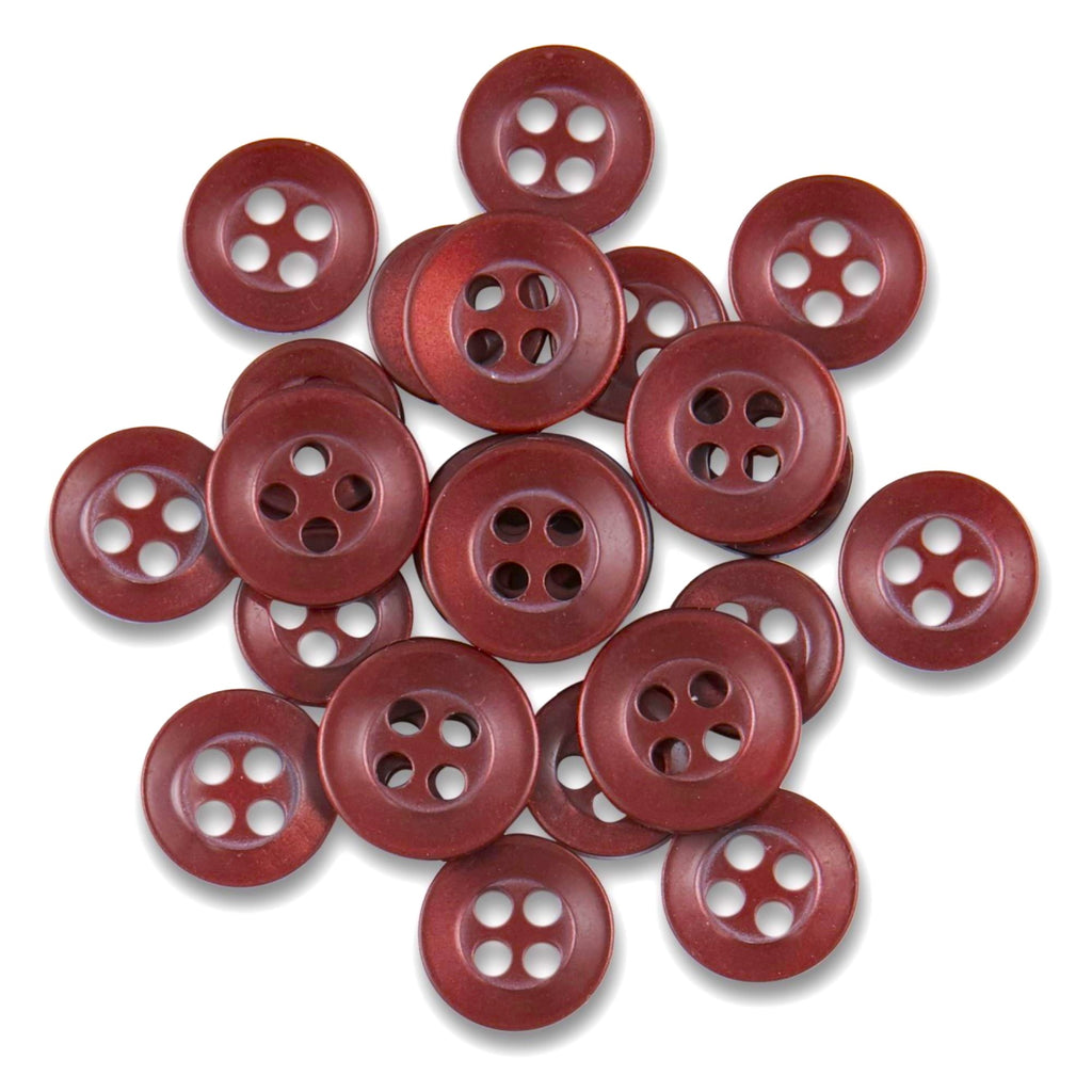 A collection of round, reddish-brown matte finish Replacement Shirt Buttons scattered on a white background.