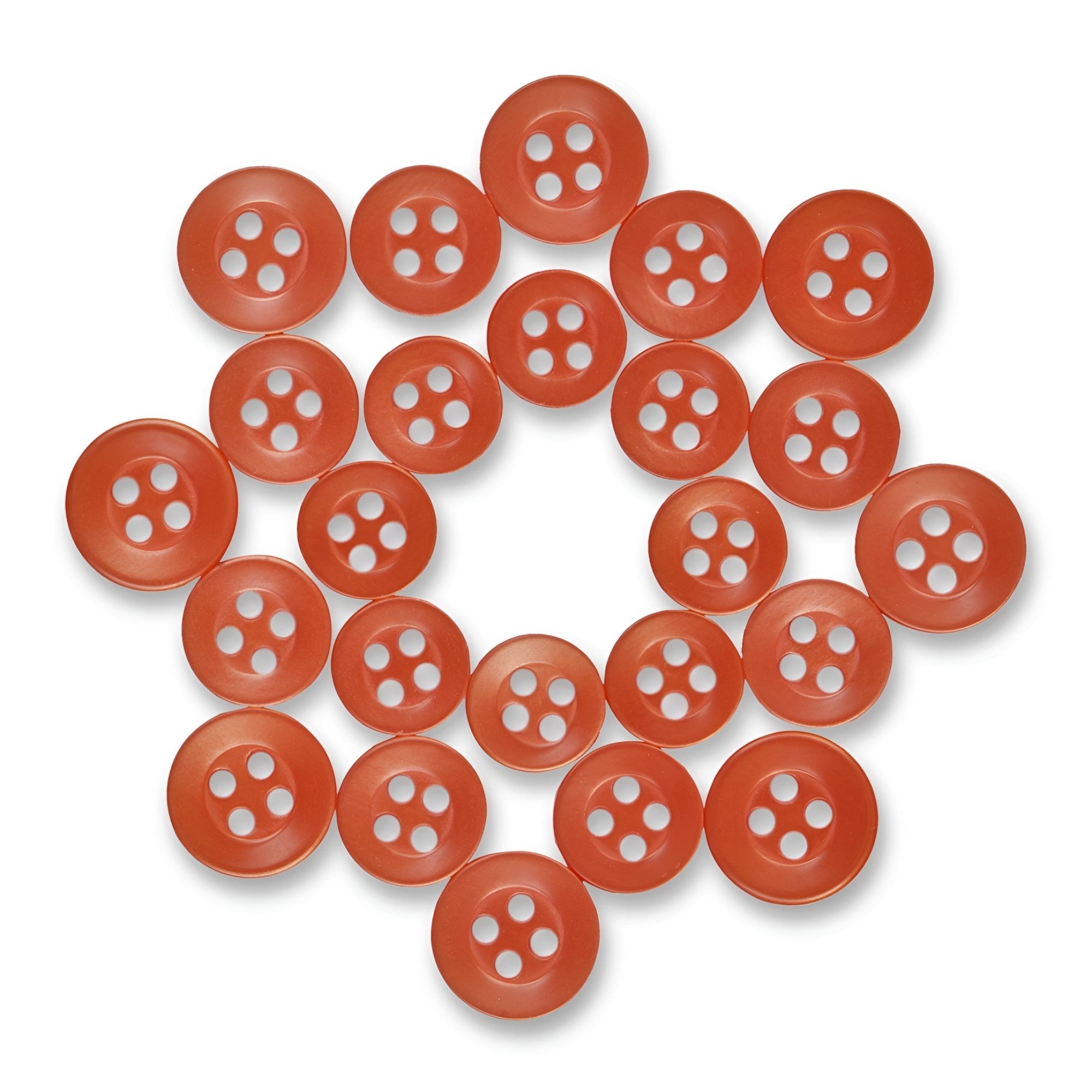 Twenty-two Replacement Shirt Buttons made of poly-nylon, arranged in a circular pattern with a hollow center, displayed on a white background.