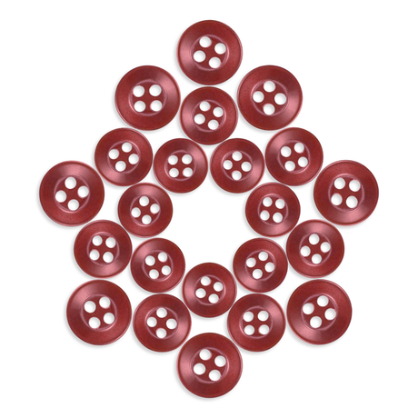 Replacement Shirt Buttons in red poly-nylon, featuring a symmetrical circular star pattern on a white background.