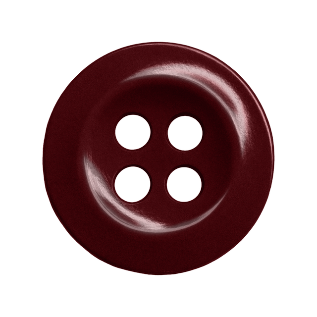 Work Shirt Buttons: Round, dark red four-hole buttons on a white background—ideal replacements for work shirts or use on industrial work uniforms.
