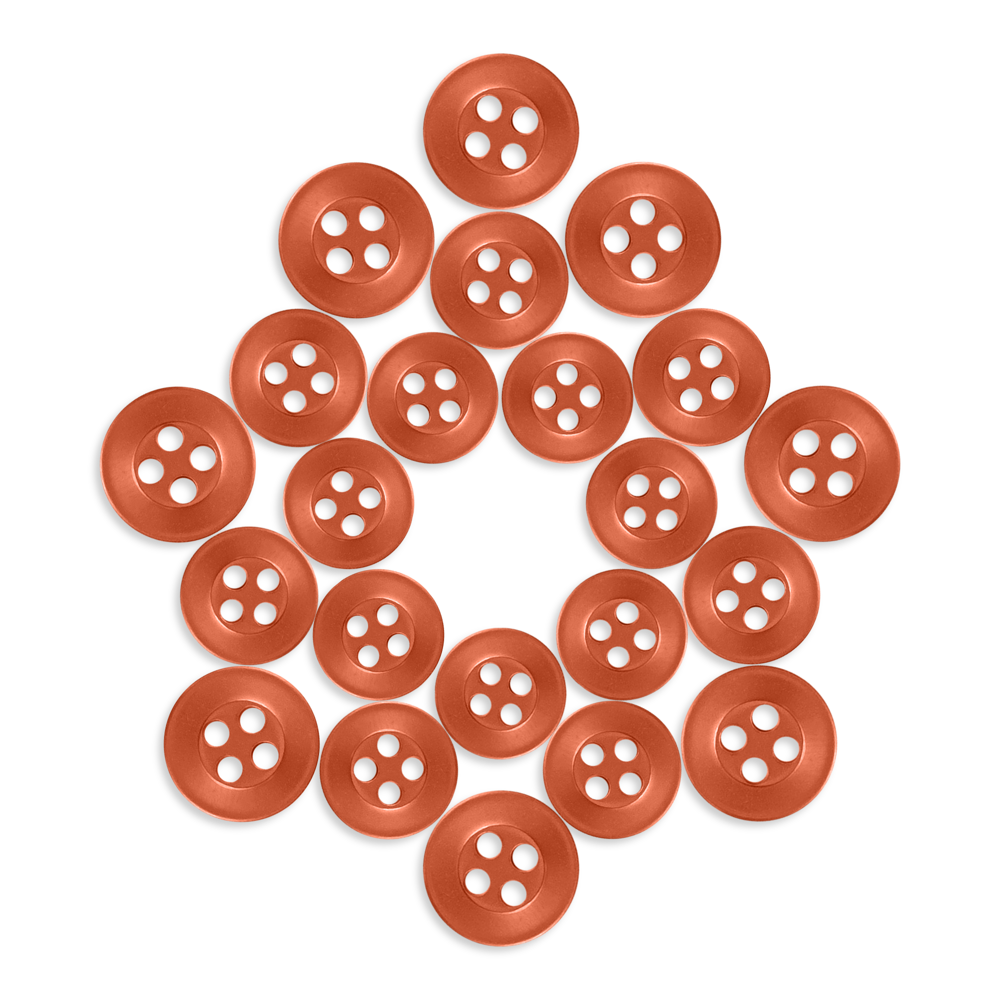 Twenty-one Replacement Shirt Buttons arranged in a star shape on a white background, ideal for adding to any tailor's button kit.