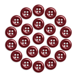 Twenty-three Work Shirt Buttons in red, arranged in a circle on a white background.