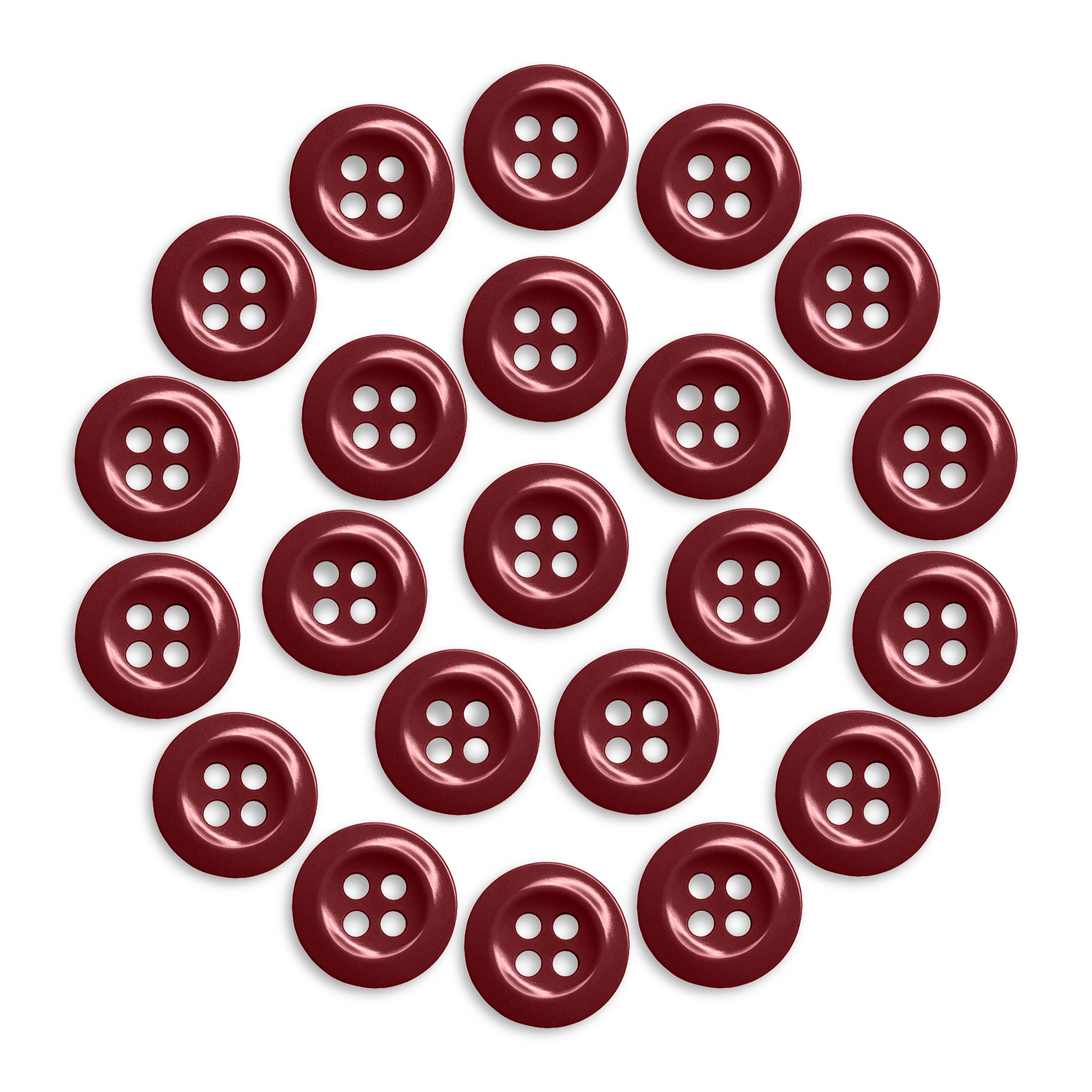 Twenty-two maroon Work Shirt Buttons from the 22 Pack arranged in a circle on a white background.