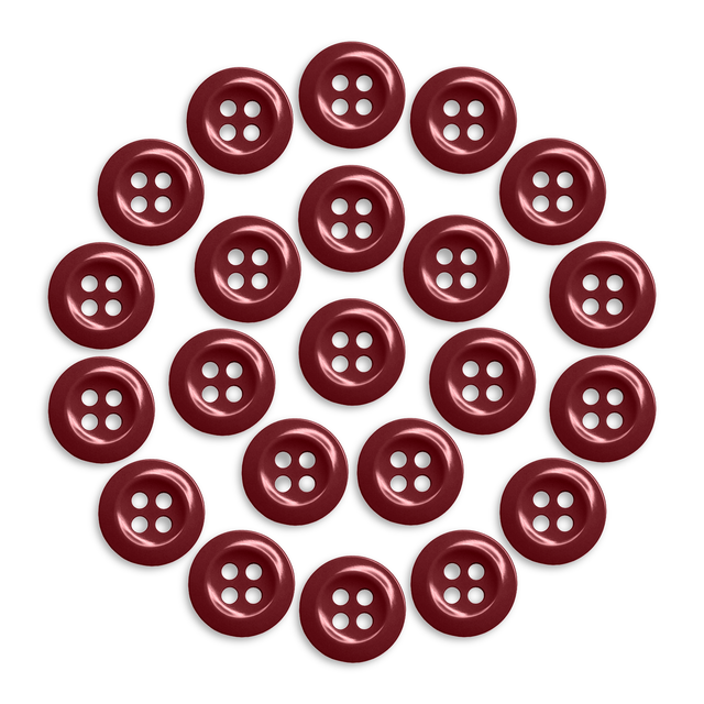 Twenty-three Work Shirt Buttons in red, arranged in a circle on a white background.