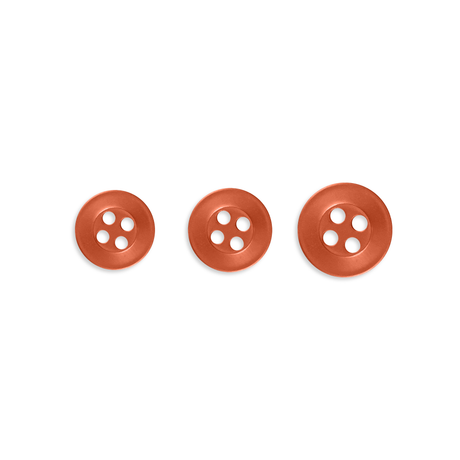 Three Replacement Shirt Buttons in varying sizes, made from orange poly-nylon, are displayed in a row on a white background.
