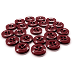 Several dark red, four-holed Work Shirt Buttons (22 pack), arranged in loose rows on a white background.