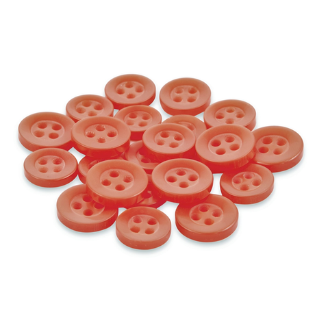 A pile of Replacement Shirt Buttons—round and orange, made from poly-nylon—ideal for a tailor’s kit, rests on a white background.