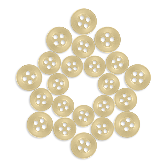 Twenty-four Replacement Shirt Buttons, made from durable poly-nylon, are arranged in a diamond shape on a white background—ideal for adding to any tailor’s kit.