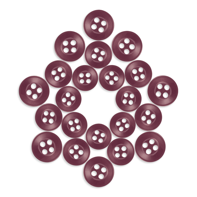 Replacement Shirt Buttons in a maroon matte finish, neatly arranged in a diamond shape on a white background.