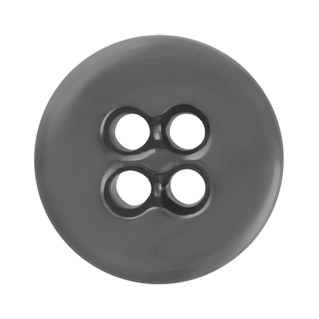A close-up of a round, black Suspender Brace Pant Button with four holes, displayed against a white background, styled similarly to classic military spec buttons used for button-on suspenders.