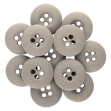 A cluster of ten gray, round Tactical Buttons made from melamine, each with four holes, arranged in an overlapping pattern.