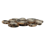 A small pile of Regular Suit Buttons in brown and beige stripes is arranged on a white background.