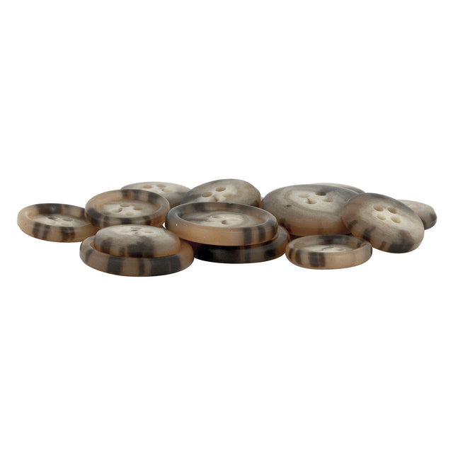 A small pile of Regular Suit Buttons in brown and beige stripes is arranged on a white background.