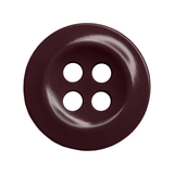 A round, dark brown four-hole button from the Work Shirt Buttons 12 Pack is shown on a white background—perfect as a durable replacement for uniforms.