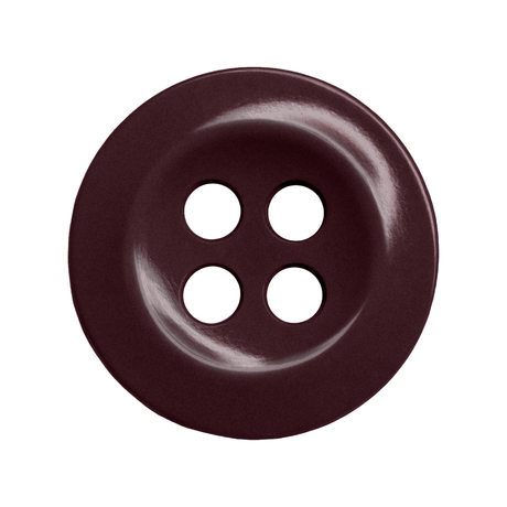 A round, dark brown four-hole button from the Work Shirt Buttons 12 Pack is shown on a white background—perfect as a durable replacement for uniforms.