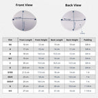 Size chart and measurement guide for Padded Bra Cup Inserts, featuring front and back views with labeled dimensions—ideal for selecting the right bra padding enhancers.