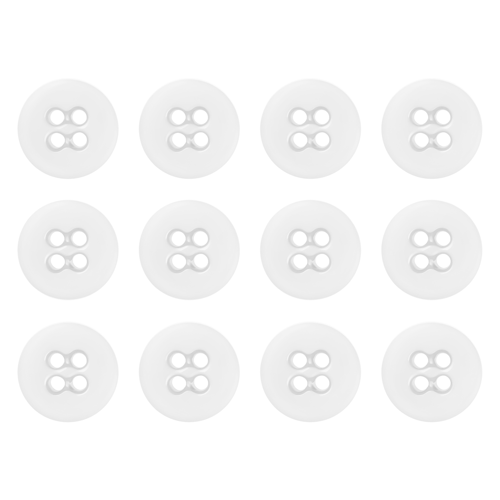 Twelve white Suspender Brace Pant Buttons, each with four holes, are arranged in three rows of four on a white background.
