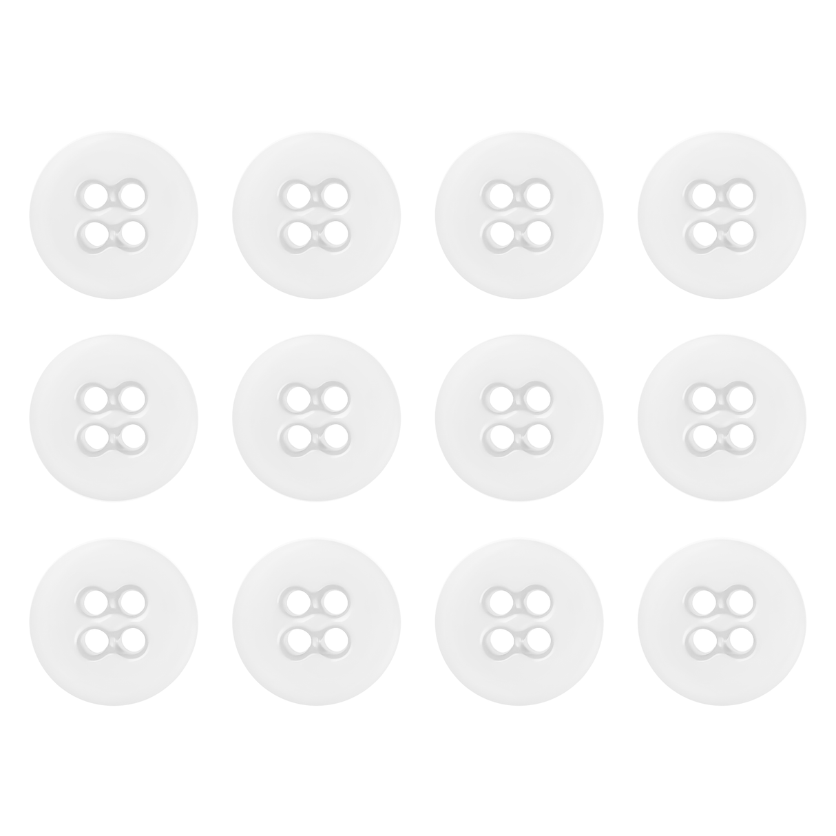 Twelve white Suspender Brace Pant Buttons, each with four holes, are arranged in three rows of four on a white background.