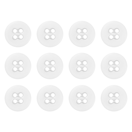 Twelve white Suspender Brace Pant Buttons, each with four holes, are arranged in three rows of four on a white background.