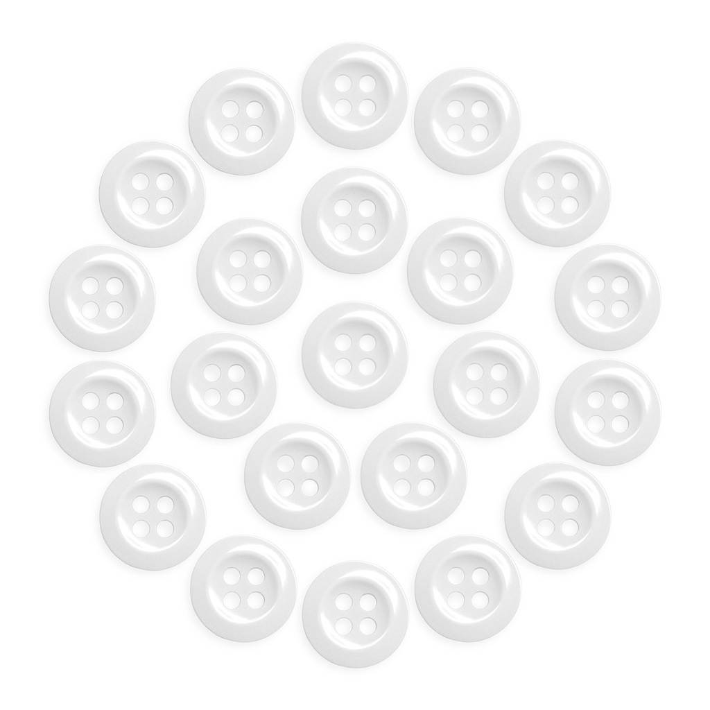 Twenty-two durable Work Shirt Buttons arranged in a circular pattern on a white background.