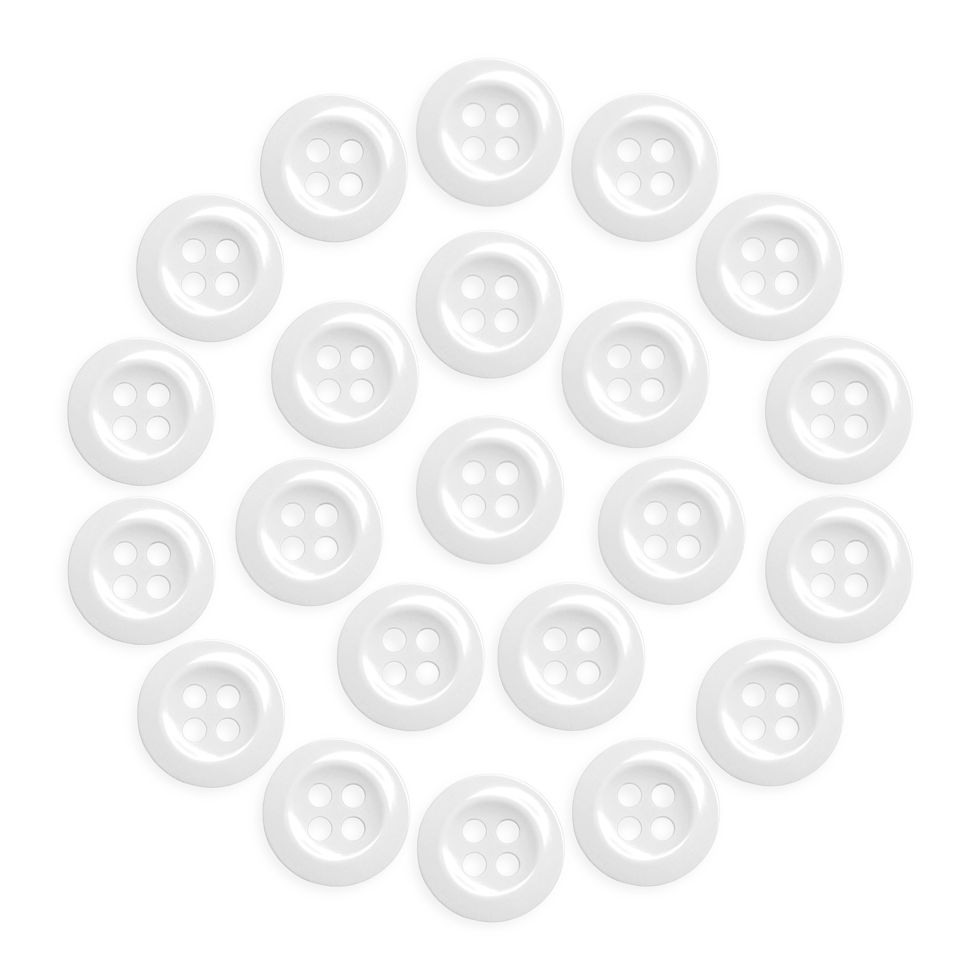 Twenty-two durable Work Shirt Buttons arranged in a circular pattern on a white background.