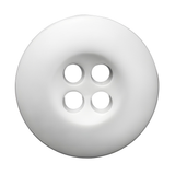 A white, round four-hole Tactical Button made of melamine is shown from above on a plain white background.
