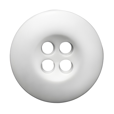 A white, round four-hole Tactical Button made of melamine is shown from above on a plain white background.