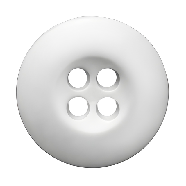 A white, round four-hole Tactical Button made of melamine is shown from above on a plain white background.