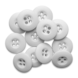 A pile of Tactical Buttons, white with four holes, overlaps on a plain background. Each button is crafted to meet strict military spec standards.