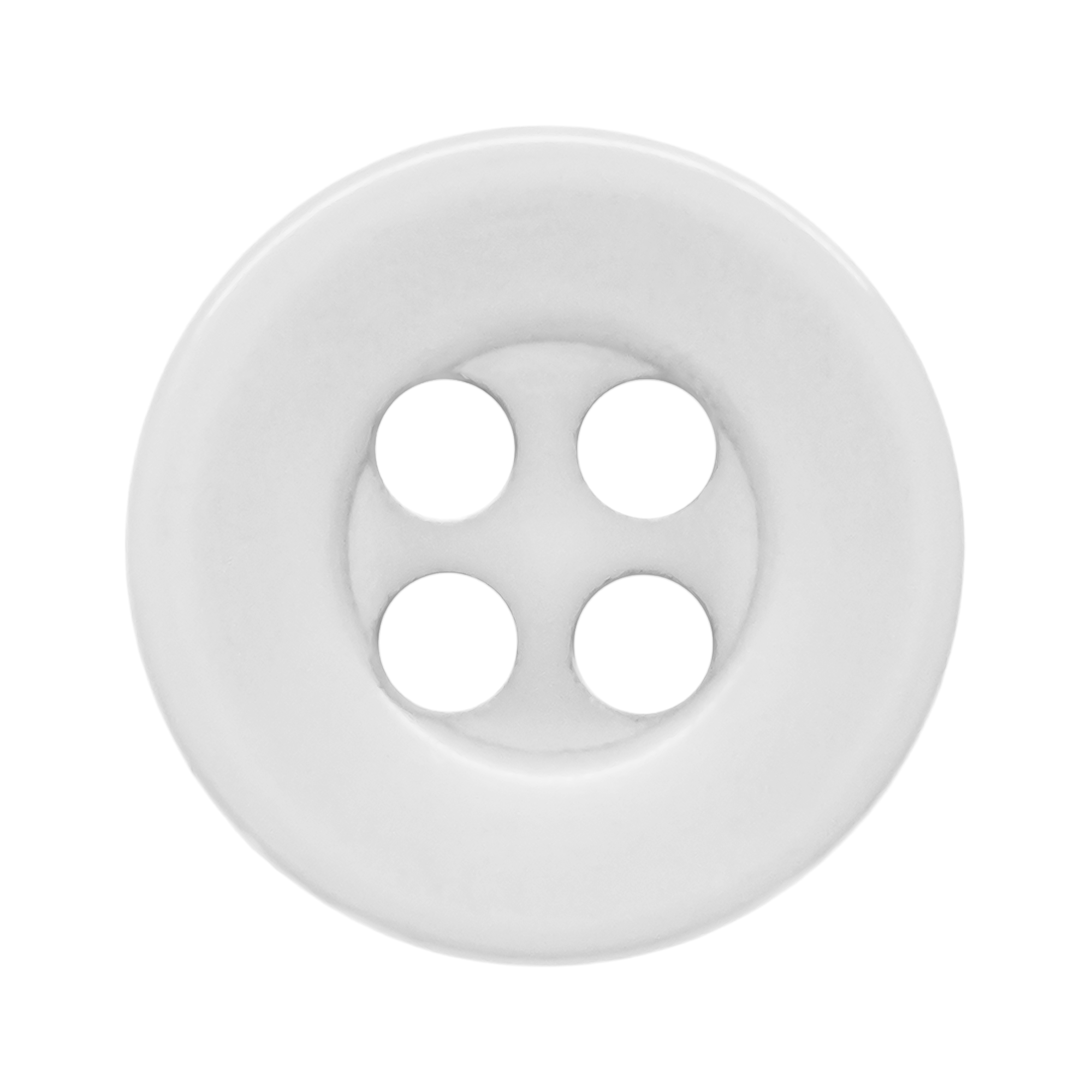A white, round, four-hole Workshop Uniform Shirt Button made from durable nylon is shown against a plain white background.