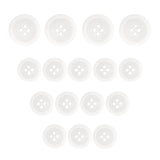 A set of fifteen Regular Suit Buttons, white with four holes, neatly arranged in rows on a white background.