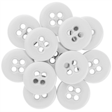A cluster of white Suspender Brace Pant Buttons with four holes, arranged in a circular pattern on a white background.