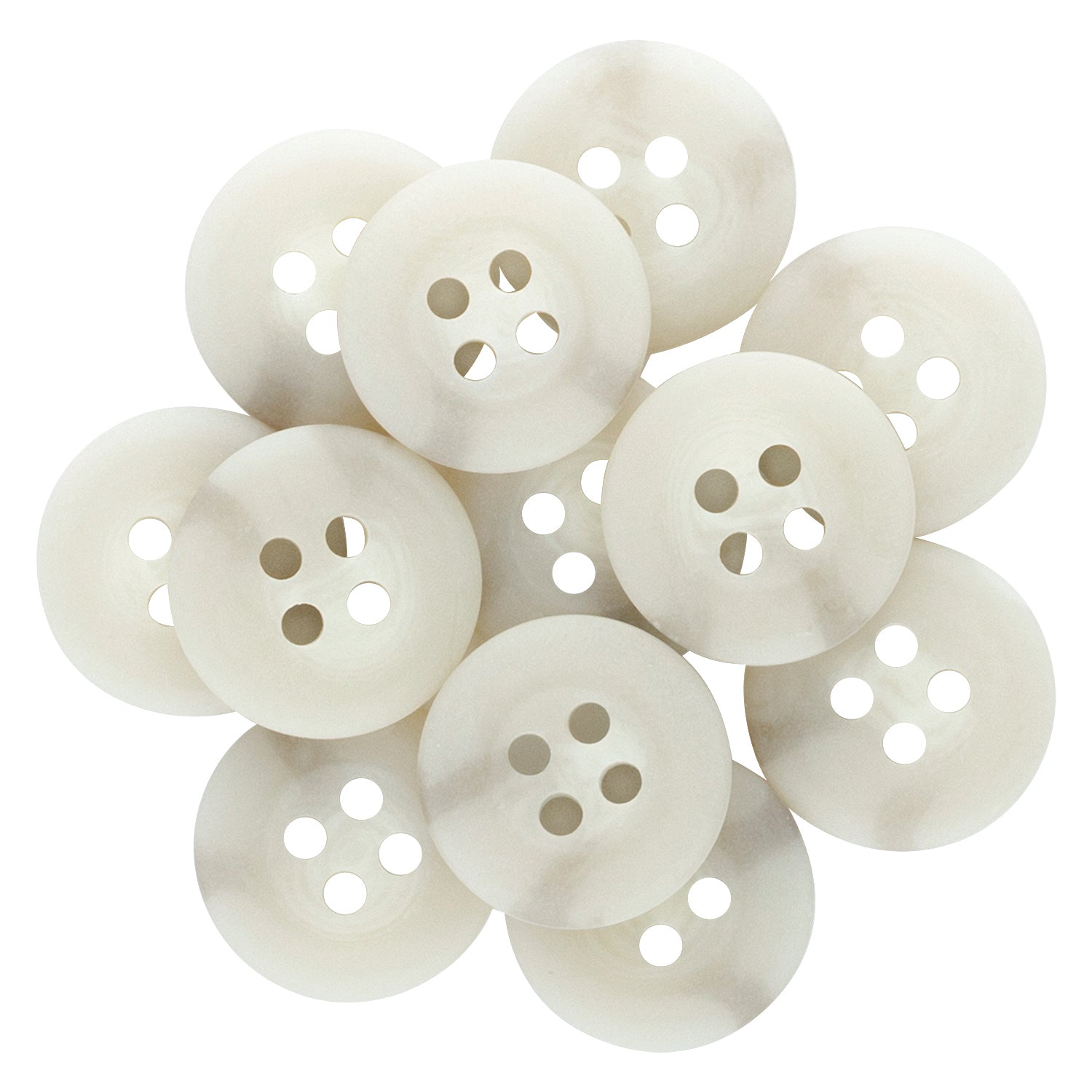 A pile of Khakis, Chinos and Casual Cotton Pant Buttons overlap each other on a white background.