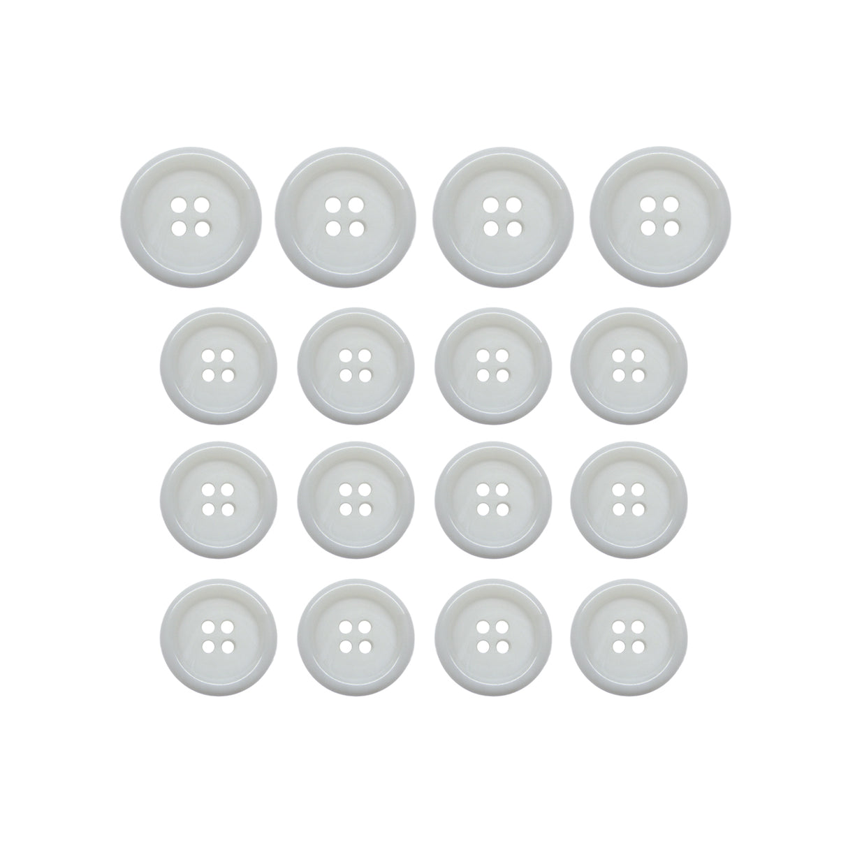 Fifteen Luxury Suit Buttons made from white buffalo bone are arranged in a 4x4 grid pattern on a white background.