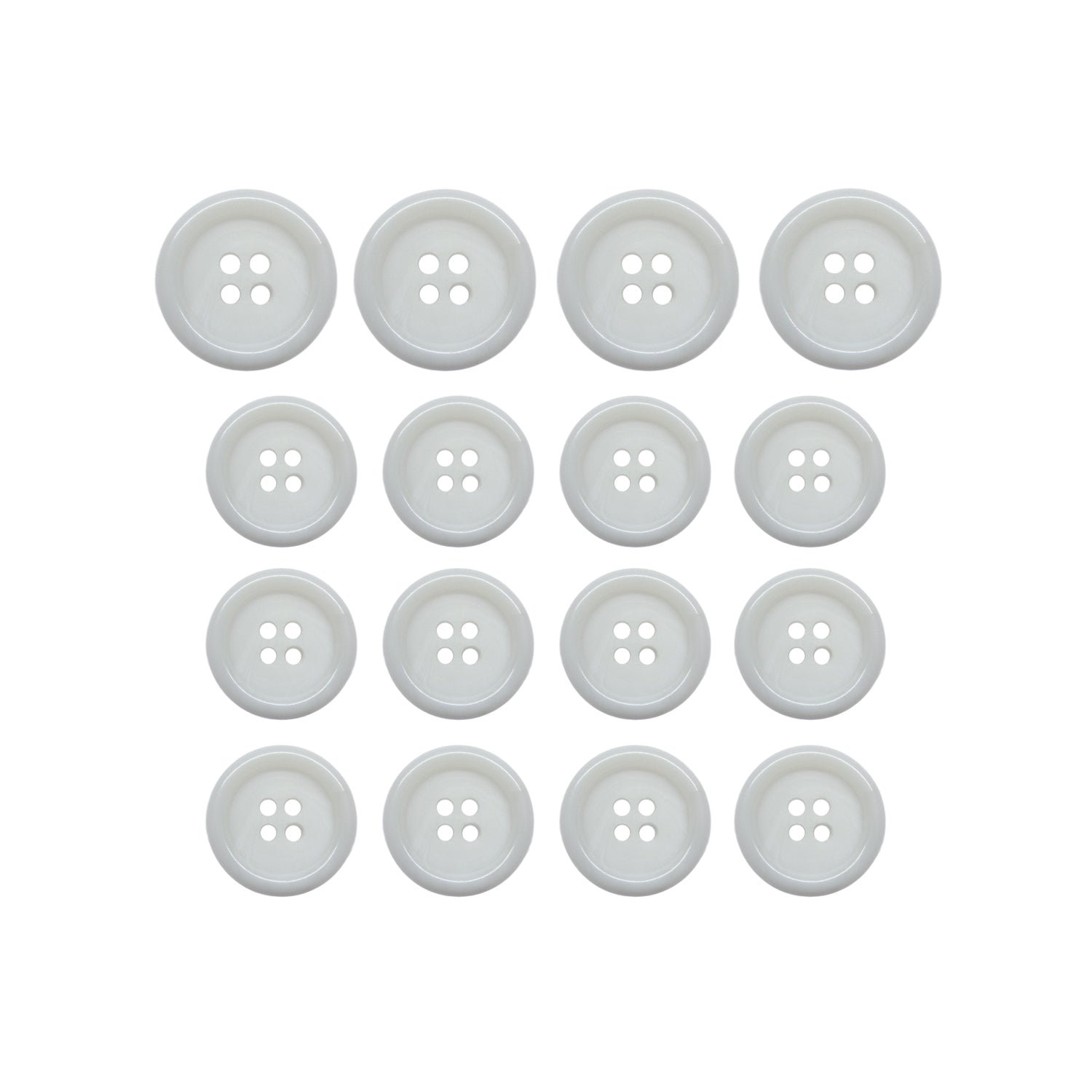 Fifteen Luxury Suit Buttons made from white buffalo bone are arranged in a 4x4 grid pattern on a white background.