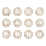 Twelve round, four-hole Khakis, Chinos and Casual Cotton Pant Buttons in beige khaki are neatly arranged on a white background—ideal as replacement buttons for pants.