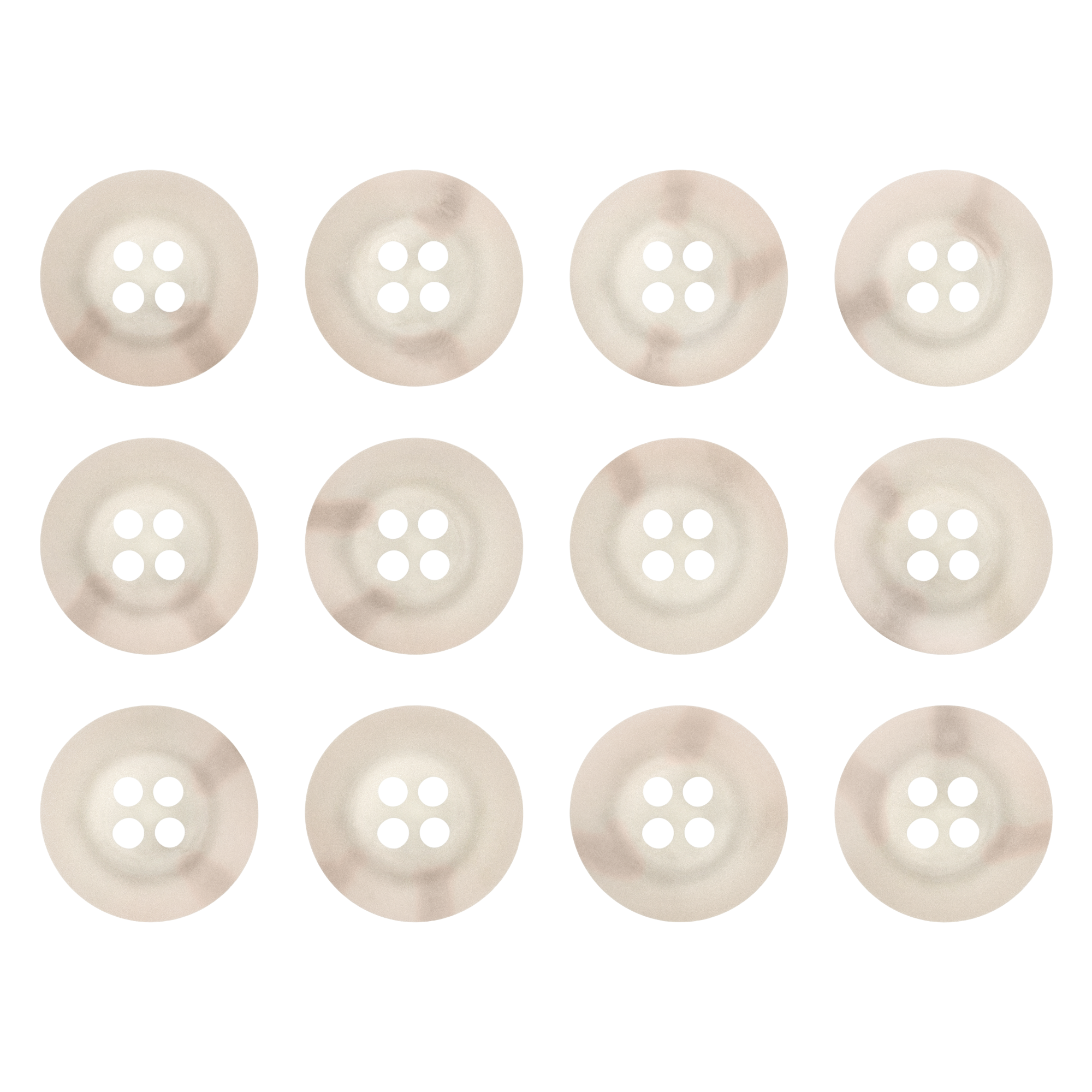 Twelve round, four-hole Khakis, Chinos and Casual Cotton Pant Buttons in beige khaki are neatly arranged on a white background—ideal as replacement buttons for pants.