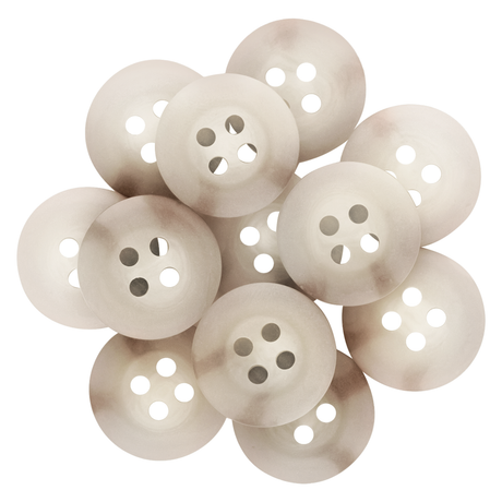 A pile of overlapping, round, translucent white Khakis, Chinos and Casual Cotton Pant Buttons with four holes—ideal replacement buttons for your favorite garments.